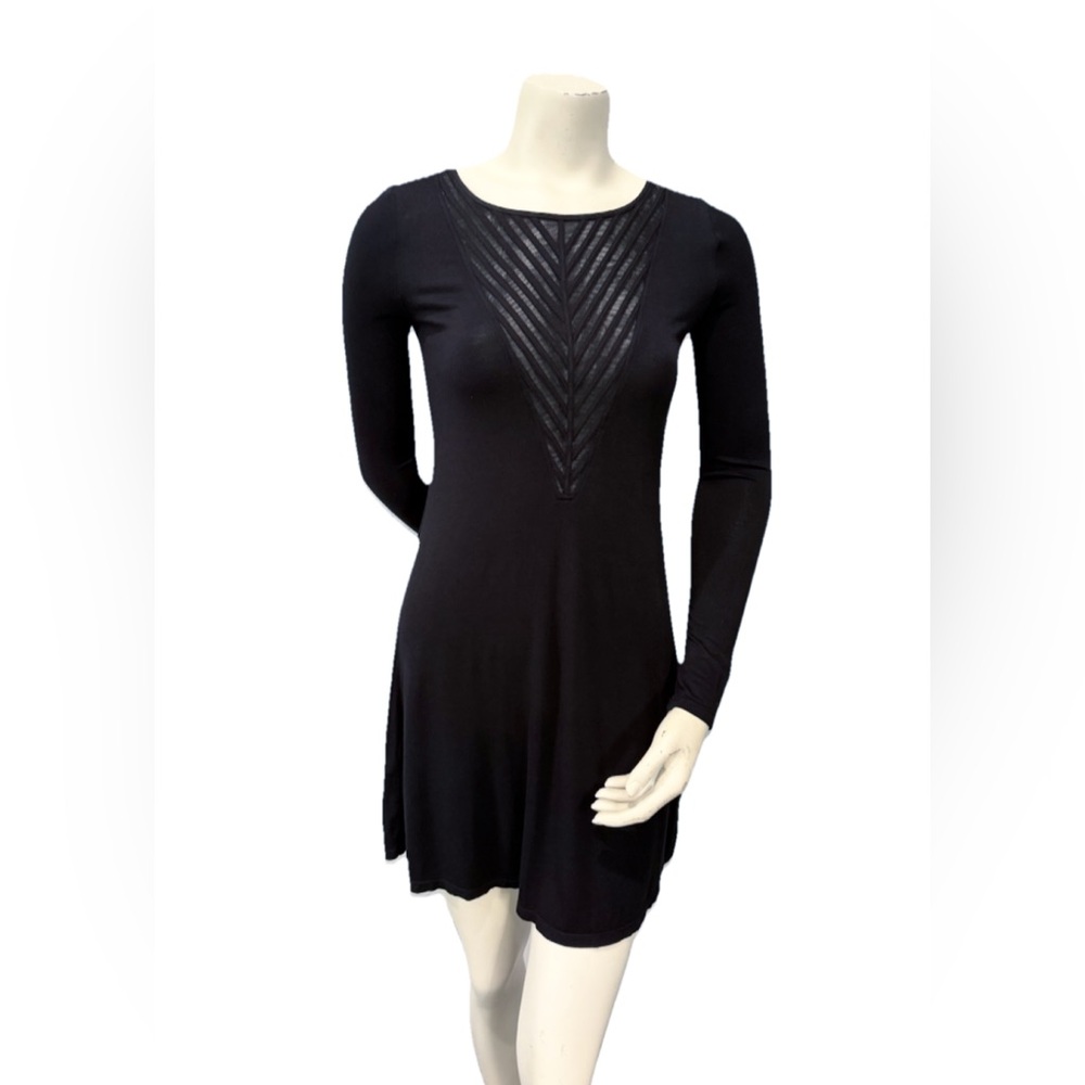 BCBGMaxAzria Farlow Black Long Sleeve A-Line Stretch Dress Lace Front Women’s XS